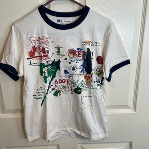 Uniqlo Archive Jean-Michel Basquiat Graphic Ringer T-Shirt - White & navy
